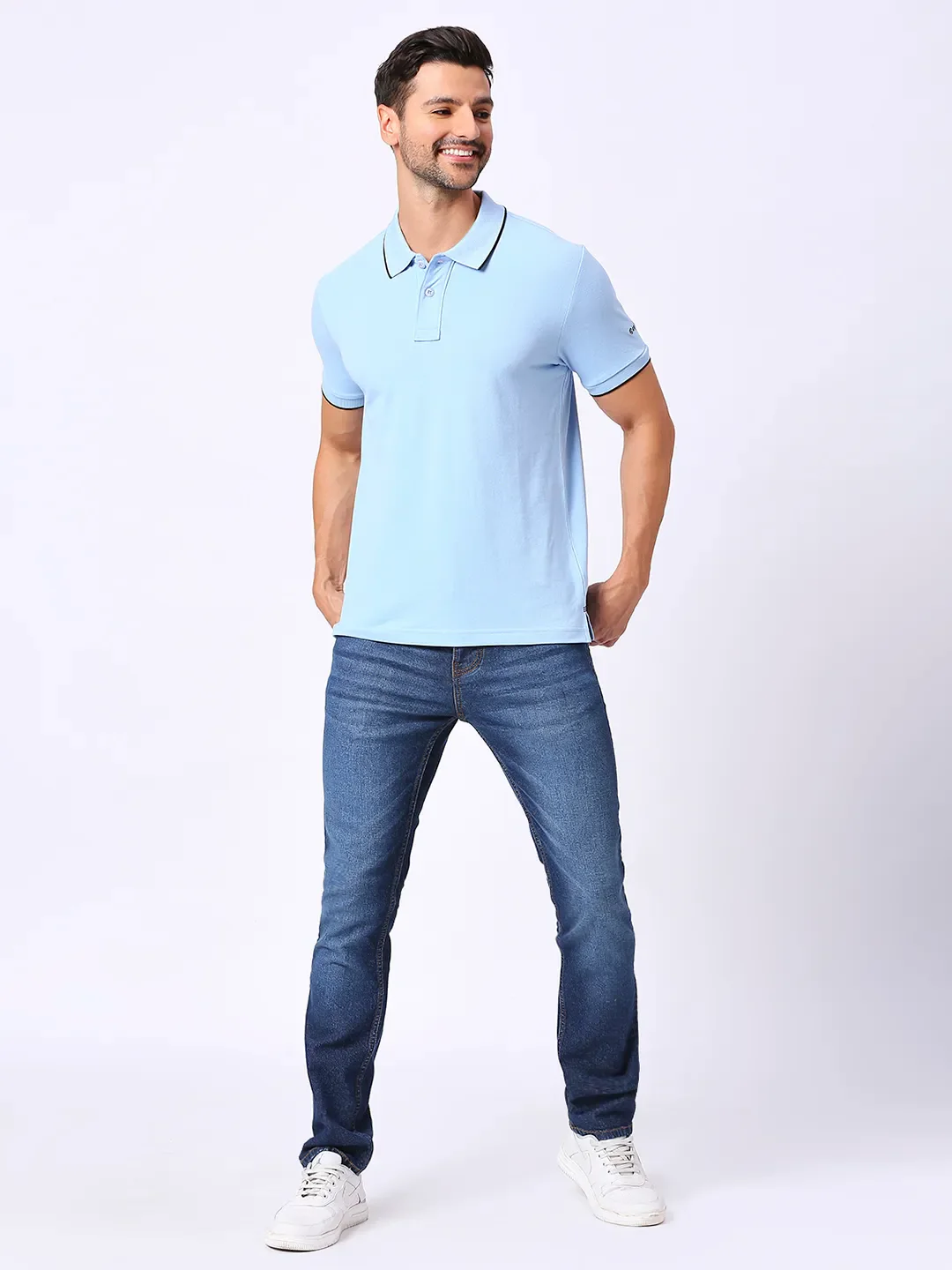 Blue Regular Fit Men's Polo T-Shirt by Being Human Clothing - Image 6