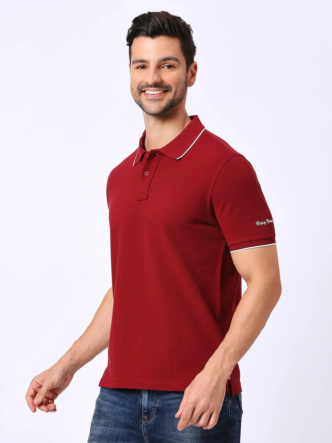 Red Regular Fit Men's Polo T-Shirt by Being Human Clothing - Image 2