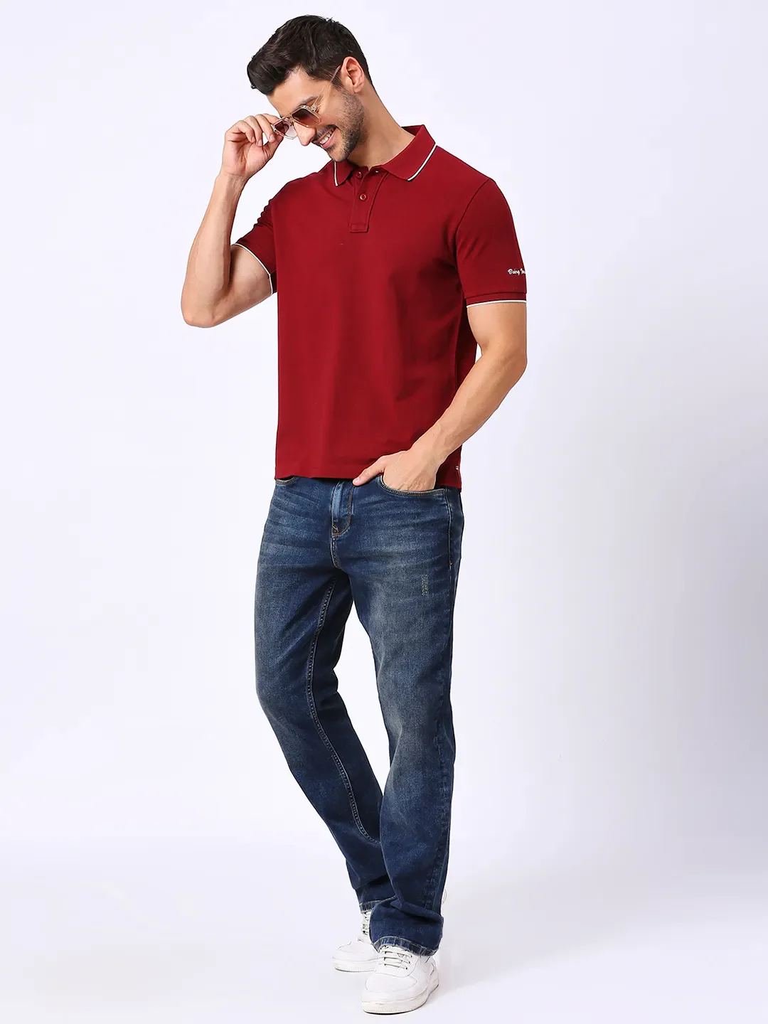 Red Regular Fit Men's Polo T-Shirt by Being Human Clothing - Image 7