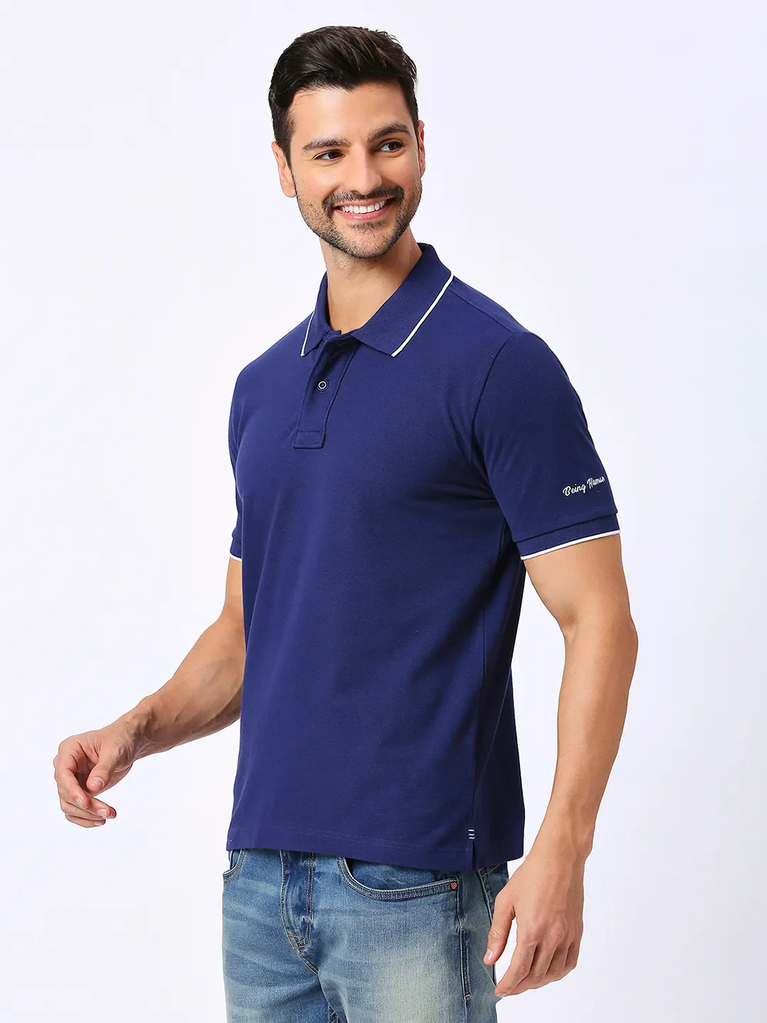 Blue Regular Fit Men's Polo T-Shirt by Being Human Clothing - Image 2