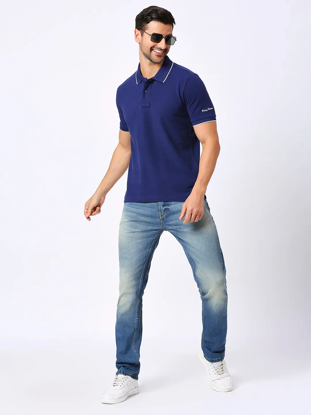 Blue Regular Fit Men's Polo T-Shirt by Being Human Clothing - Image 7