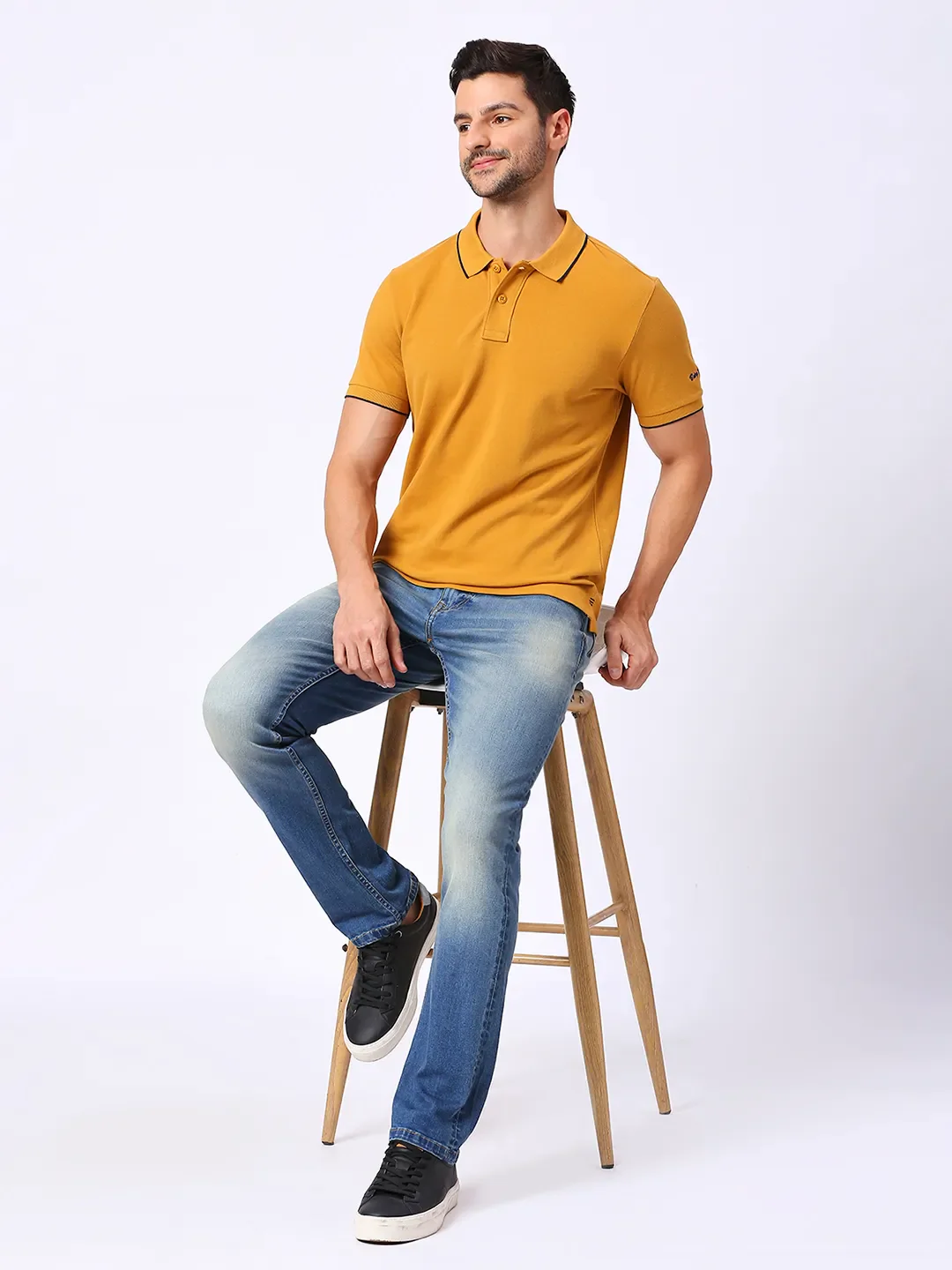 Yellow Regular Fit Men's Polo T-Shirt by Being Human Clothing - Image 7
