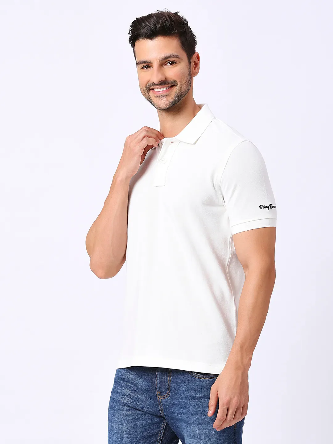 White Regular Fit Men's Polo T-Shirt by Being Human Clothing - Image 2