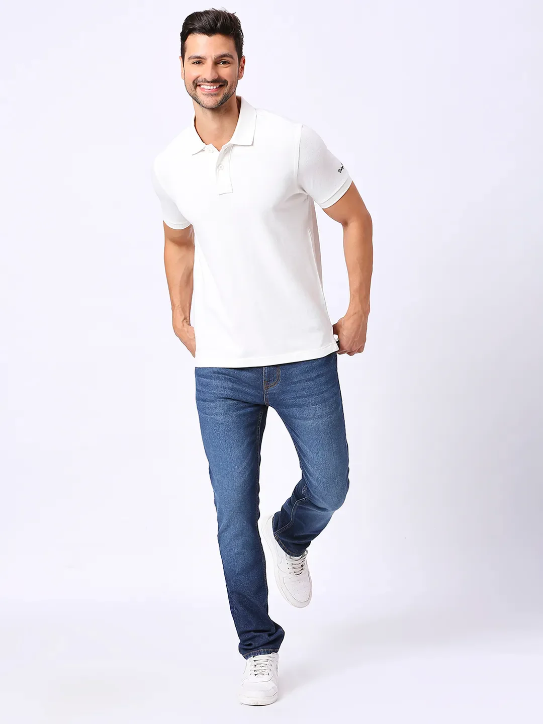 White Regular Fit Men's Polo T-Shirt by Being Human Clothing - Image 6