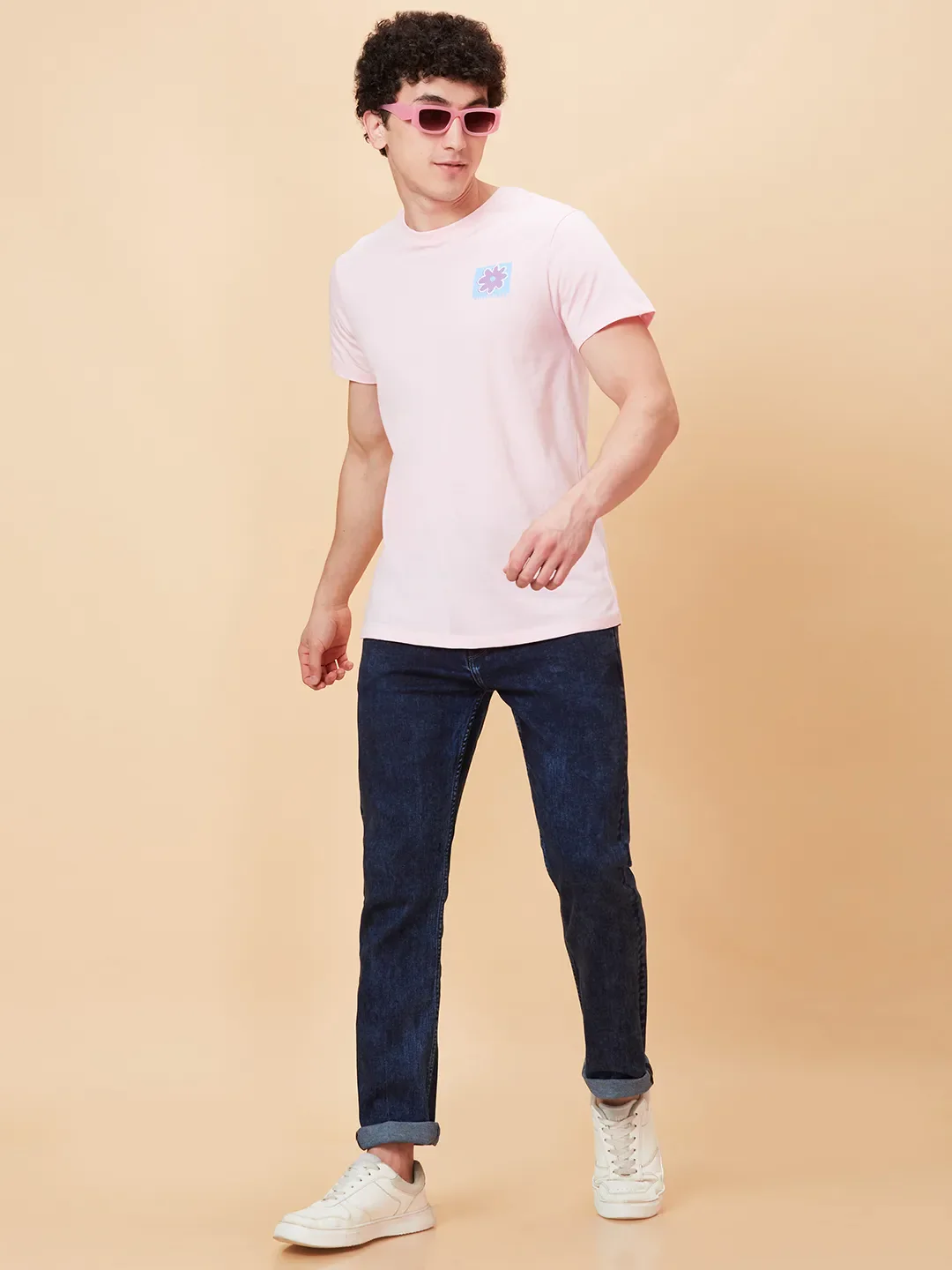 Powder Pink Semi Fit Round Neck Men's T-Shirt by Being Human Clothing - Image 6