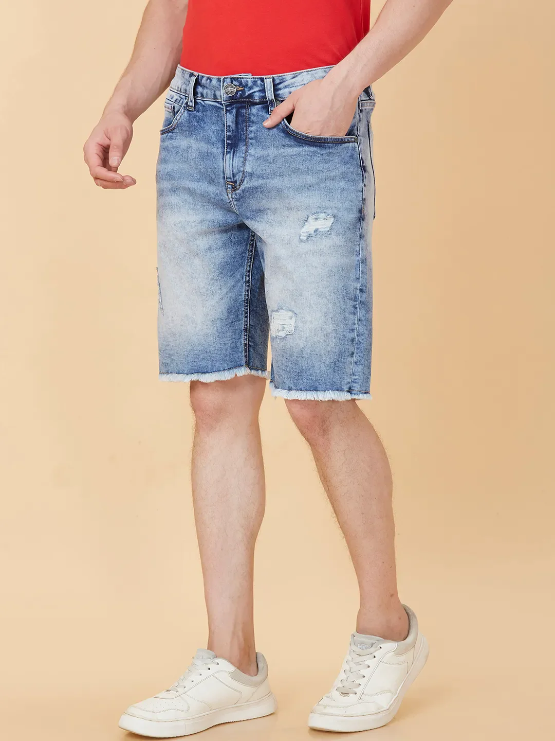 Light Blue Regular Fit Shorts For Men By Being Human Clothing - Image 4