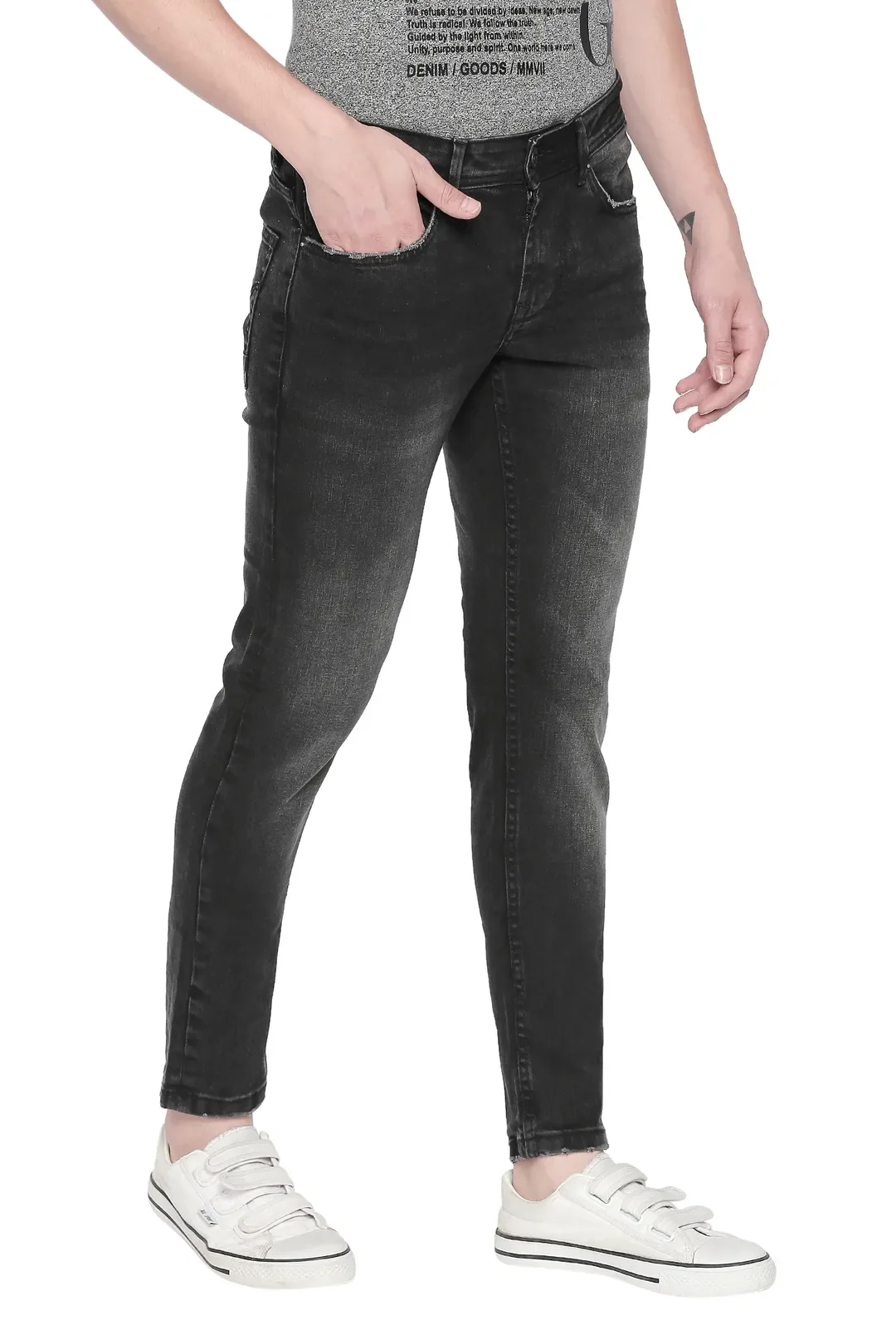 Black Skinny Cropped Fit Men's Denims by Being Human Clothing - Image 2
