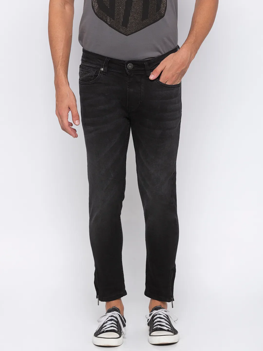 Black Skinny Cropped Fit Men's Denims by Being Human Clothing