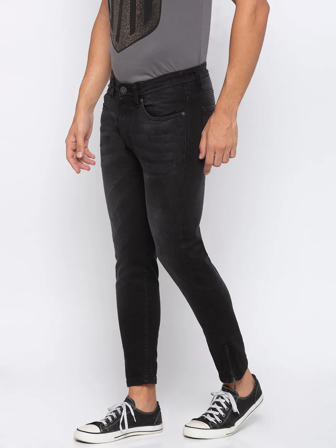 Black Skinny Cropped Fit Men's Denims by Being Human Clothing - Image 3