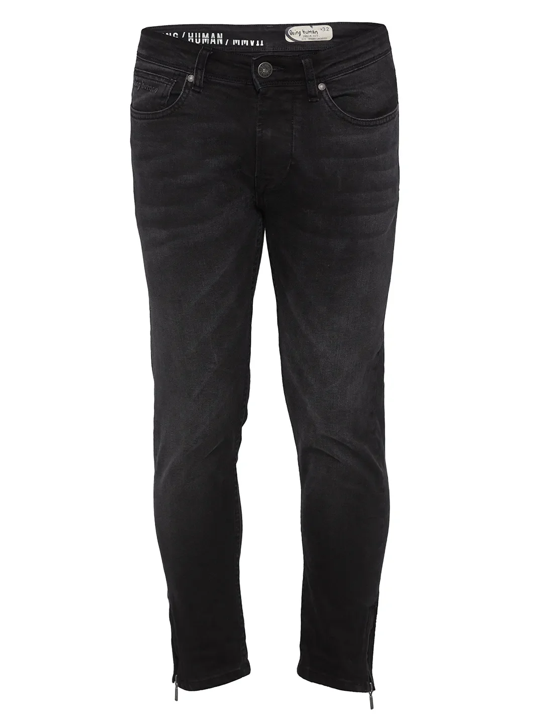 Black Skinny Cropped Fit Men's Denims by Being Human Clothing - Image 6