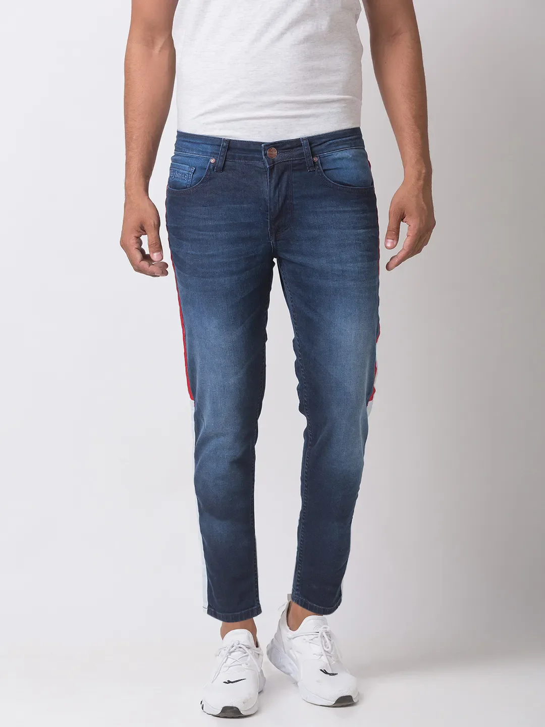 Blue Skinny Cropped Fit Men's Denims by Being Human Clothing