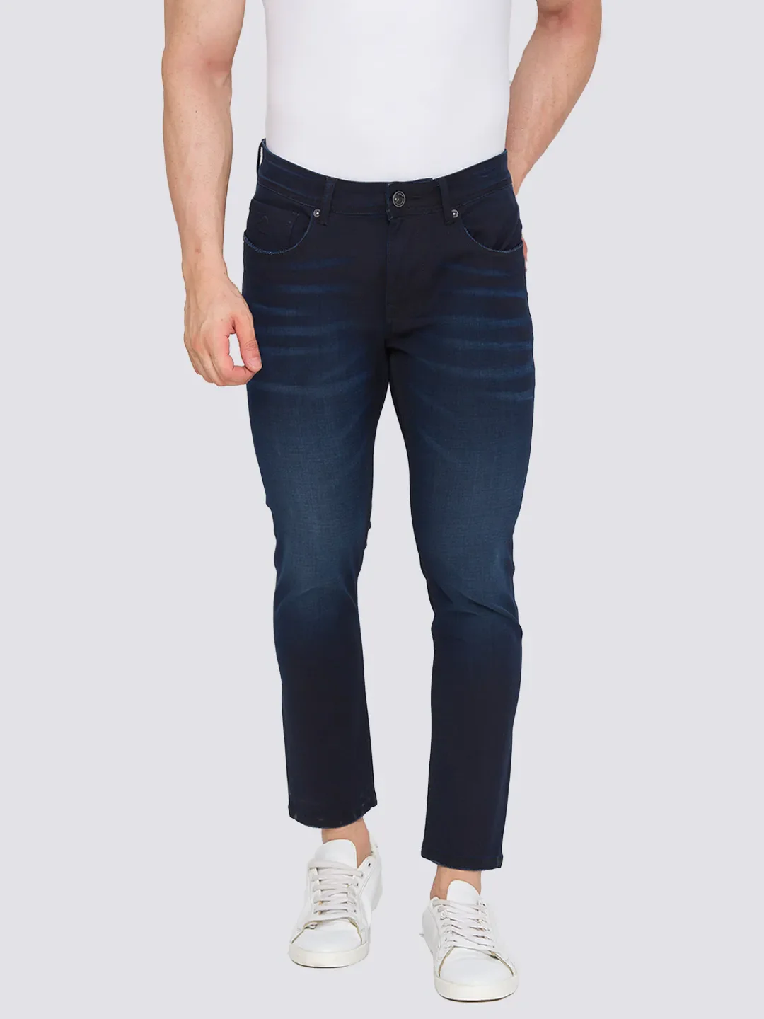 Blue Skinny Cropped Fit Men's Denims by Being Human Clothing