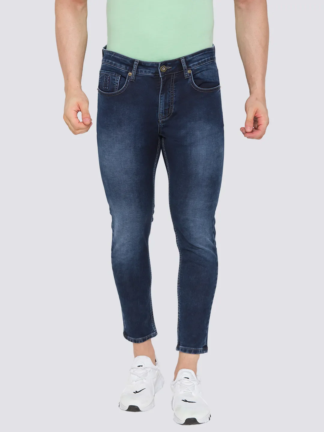 Blue Skinny Cropped Fit Men's Denims by Being Human Clothing
