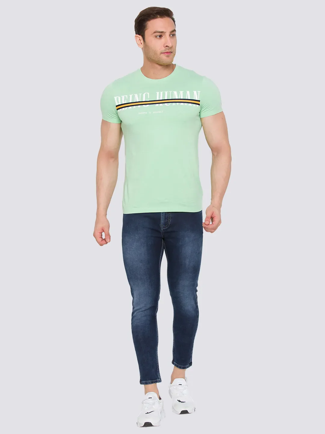 Blue Skinny Cropped Fit Men's Denims by Being Human Clothing - Image 5