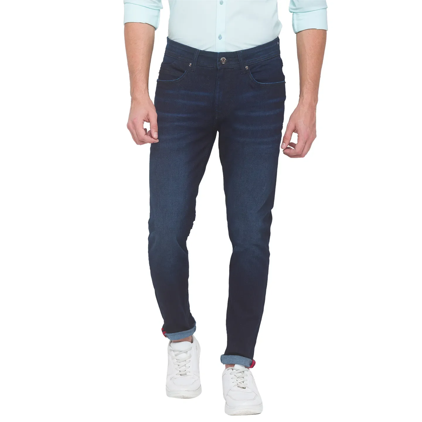 Dark Blue Skinny Cropped Fit Denims For Men By Being Human Clothing