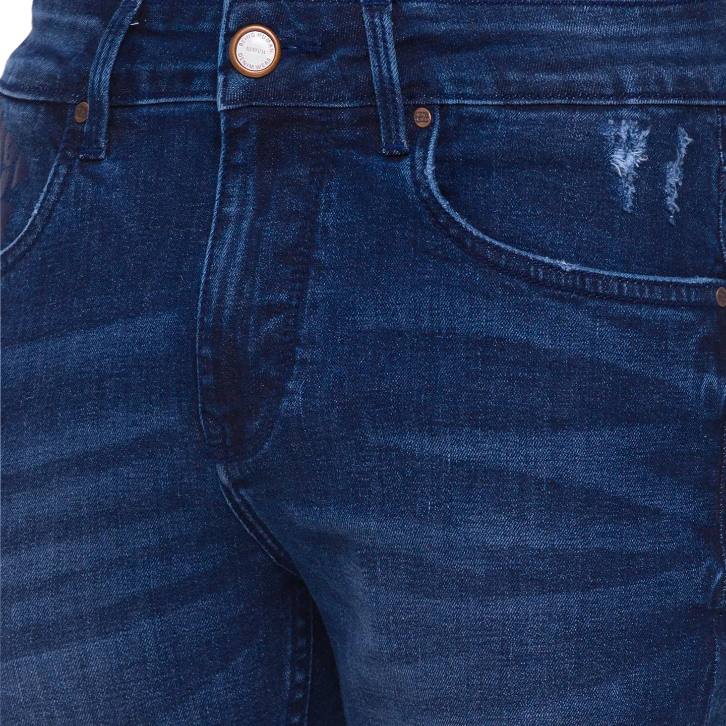 Dark Blue Skinny Cropped Fit Denims For Men By Being Human Clothing - Image 2
