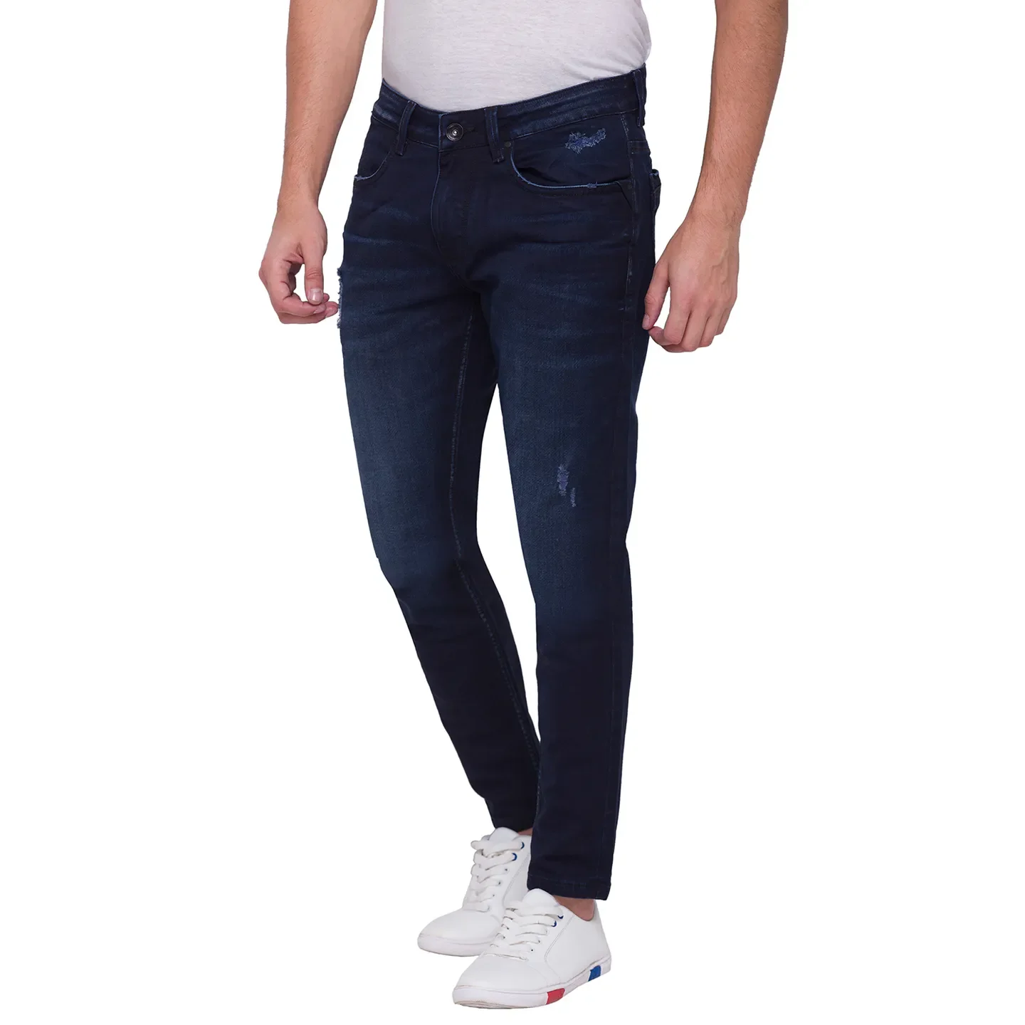 Dark Blue Skinny Cropped Fit Denims For Men By Being Human Clothing - Image 3