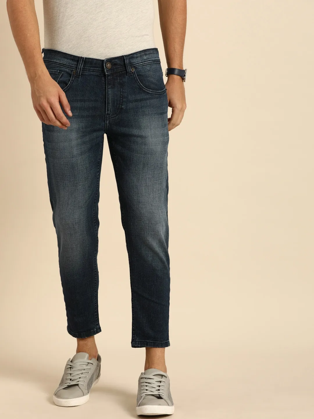 Blue Skinny Cropped Fit Men's Denims by Being Human Clothing