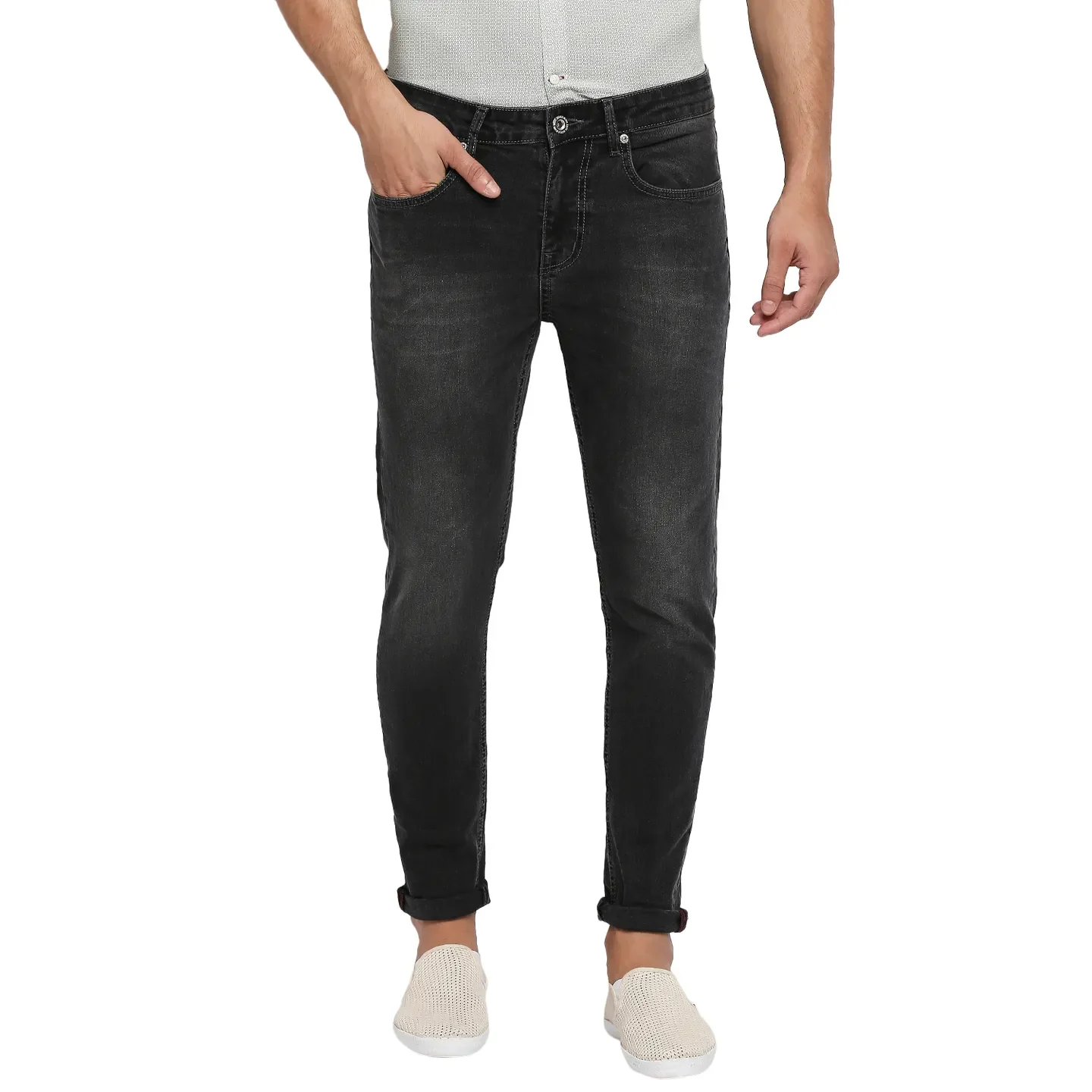 Grey Skinny Cropped Fit Men's Denims by Being Human Clothing