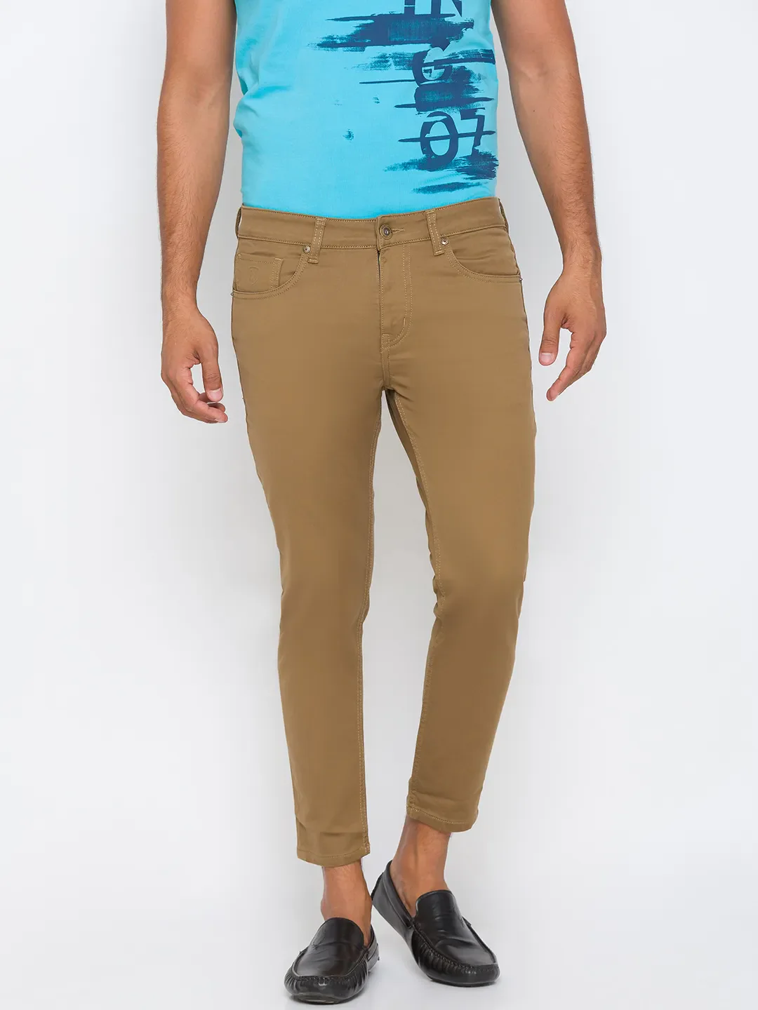 Khaki Skinny Cropped Fit Men's Denims by Being Human Clothing