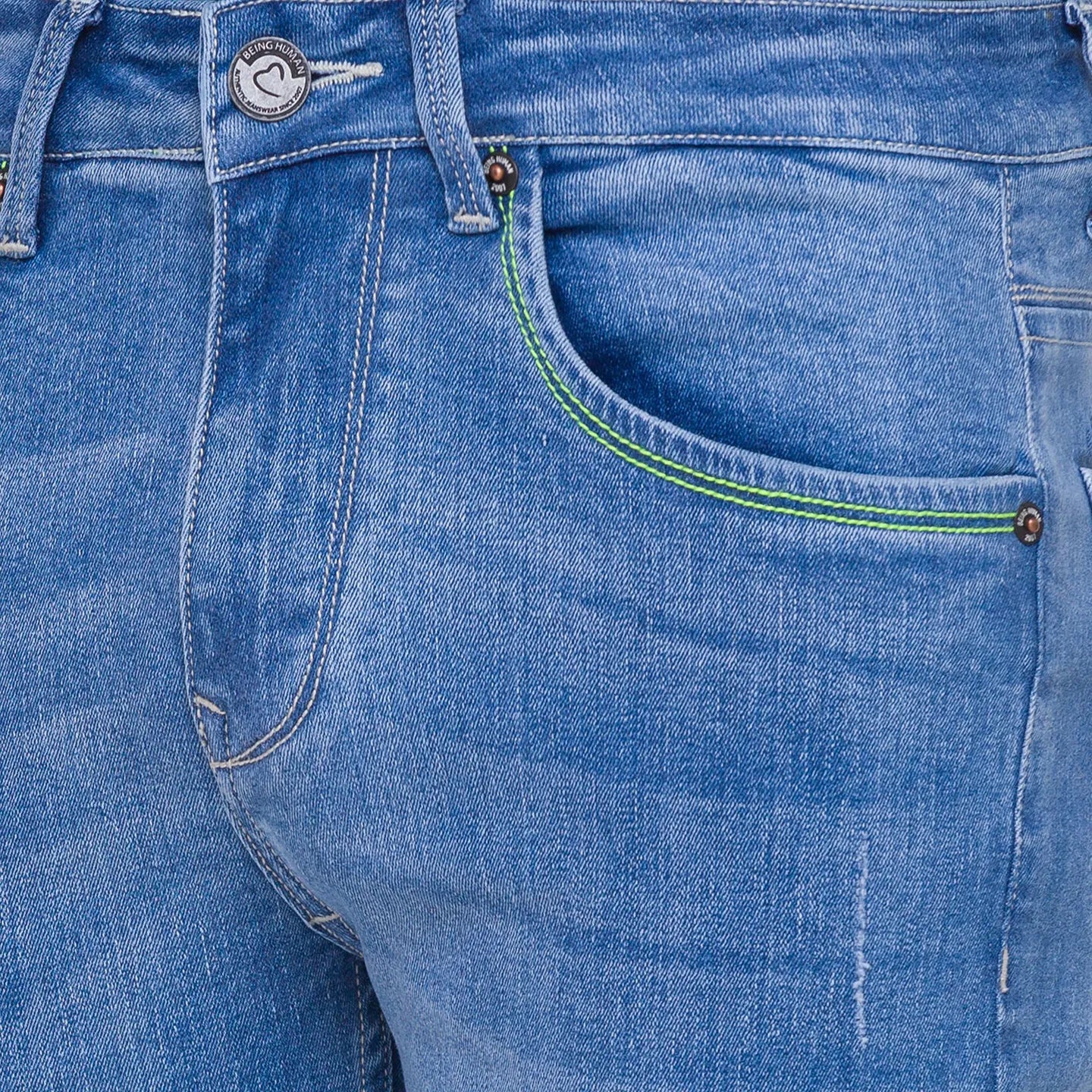 Light Blue Skinny Cropped Fit Denims For Men By Being Human Clothing - Image 3
