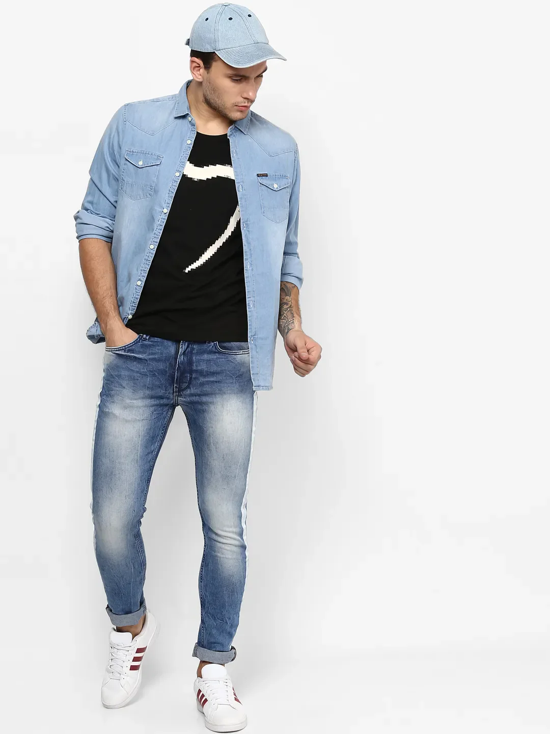 Blue Skinny Cropped Fit Men's Denims by Being Human Clothing - Image 3