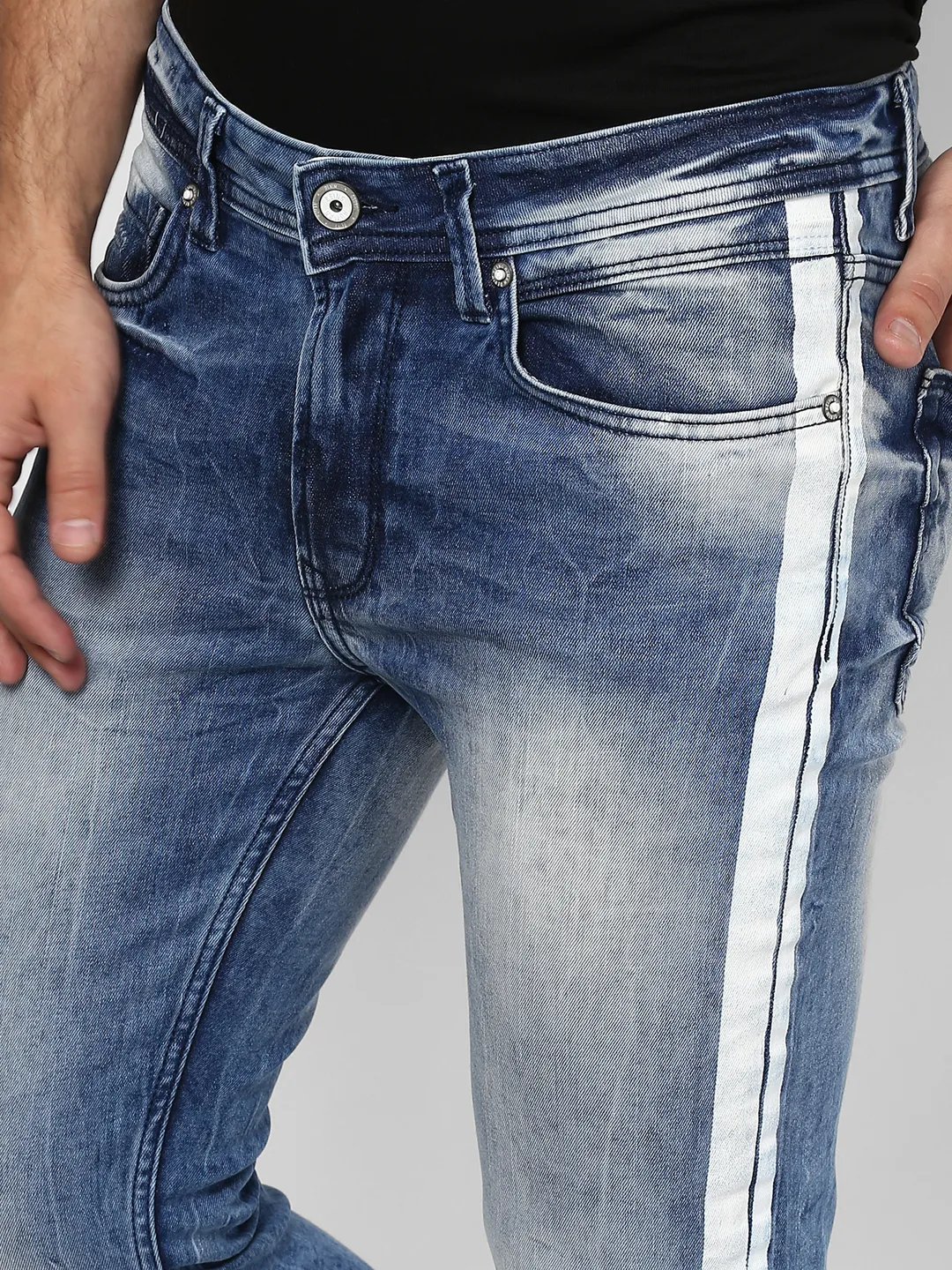 Blue Skinny Cropped Fit Men's Denims by Being Human Clothing - Image 5