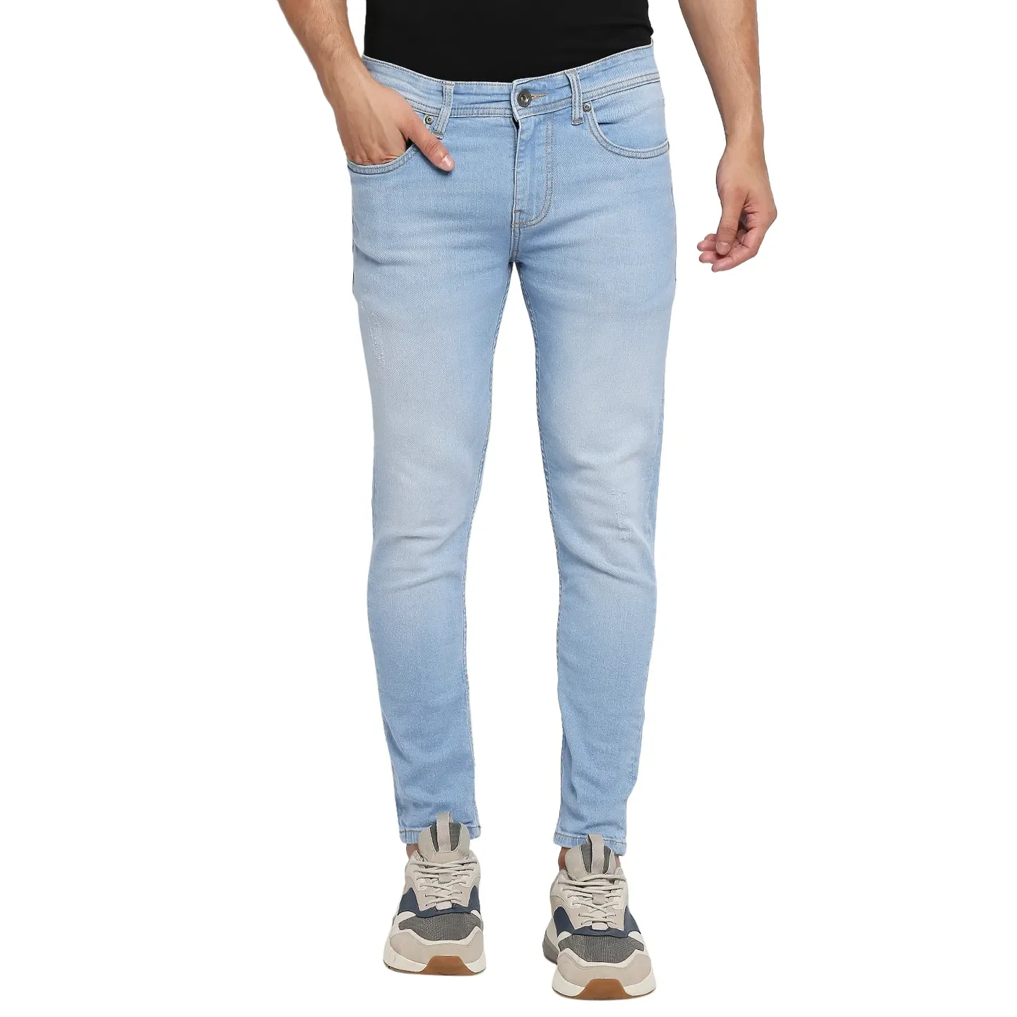 Blue Skinny Cropped Fit Men's Denims by Being Human Clothing
