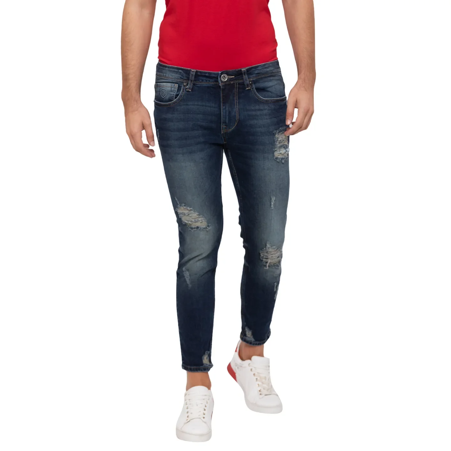 Blue Skinny Cropped Fit Men's Denims by Being Human Clothing