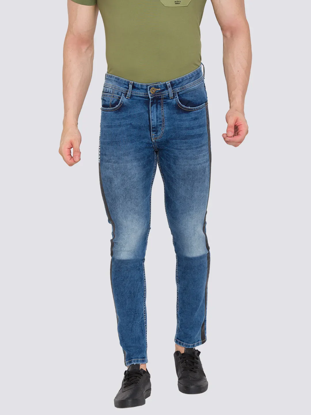 Blue Skinny Cropped Fit Men's Denims by Being Human Clothing