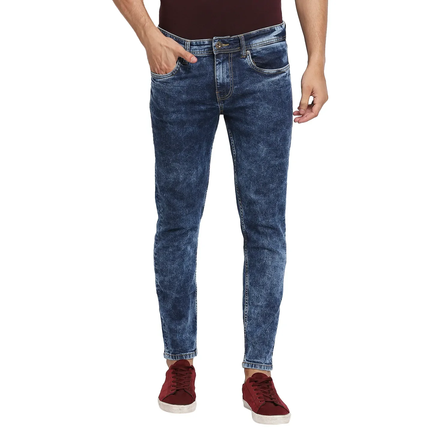Blue Skinny Cropped Fit Men's Denims by Being Human Clothing