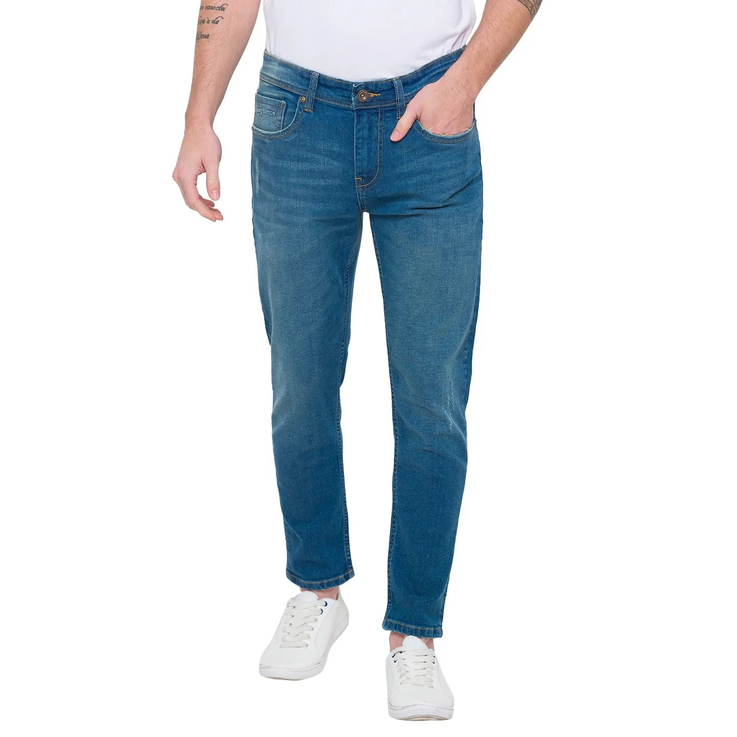 Blue Skinny Cropped Fit Men's Denims by Being Human Clothing