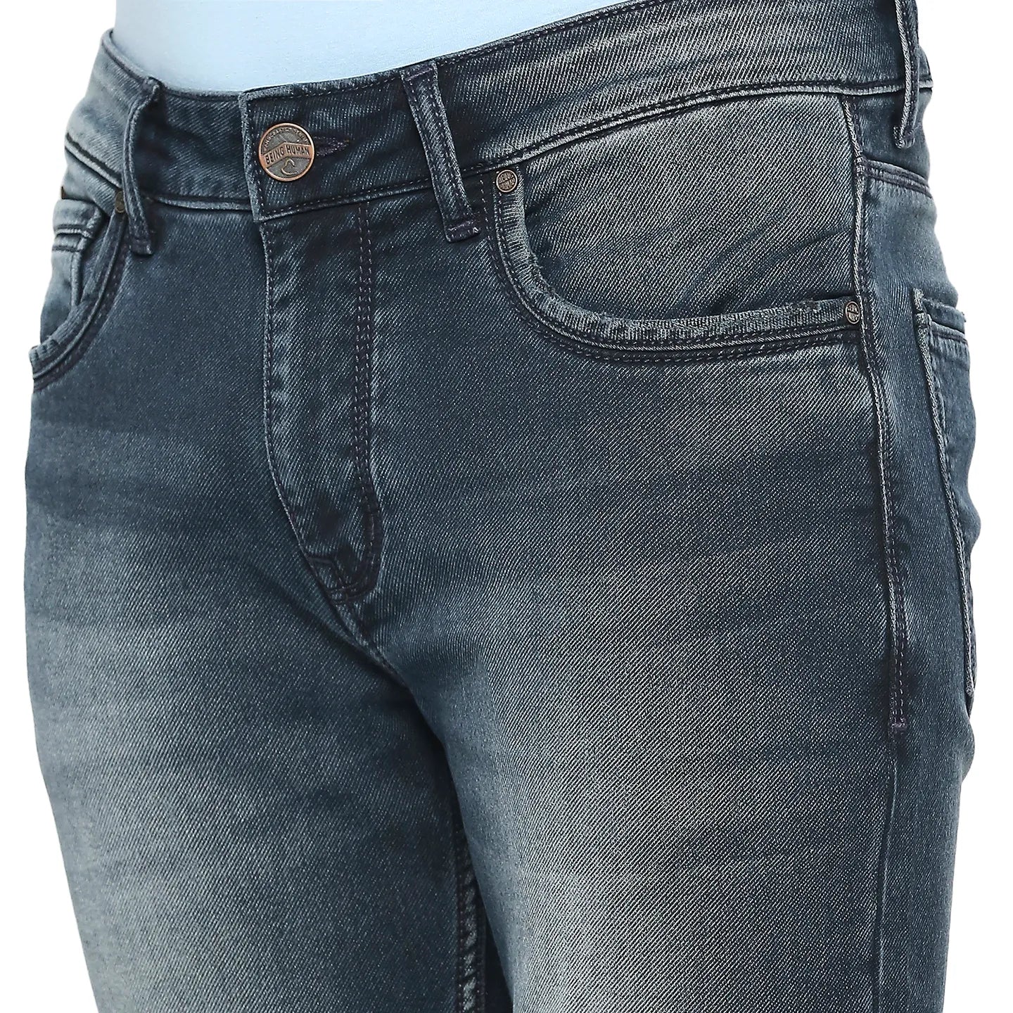 Dark Blue Skinny Fit Denims For Men By Being Human Clothing - Image 4