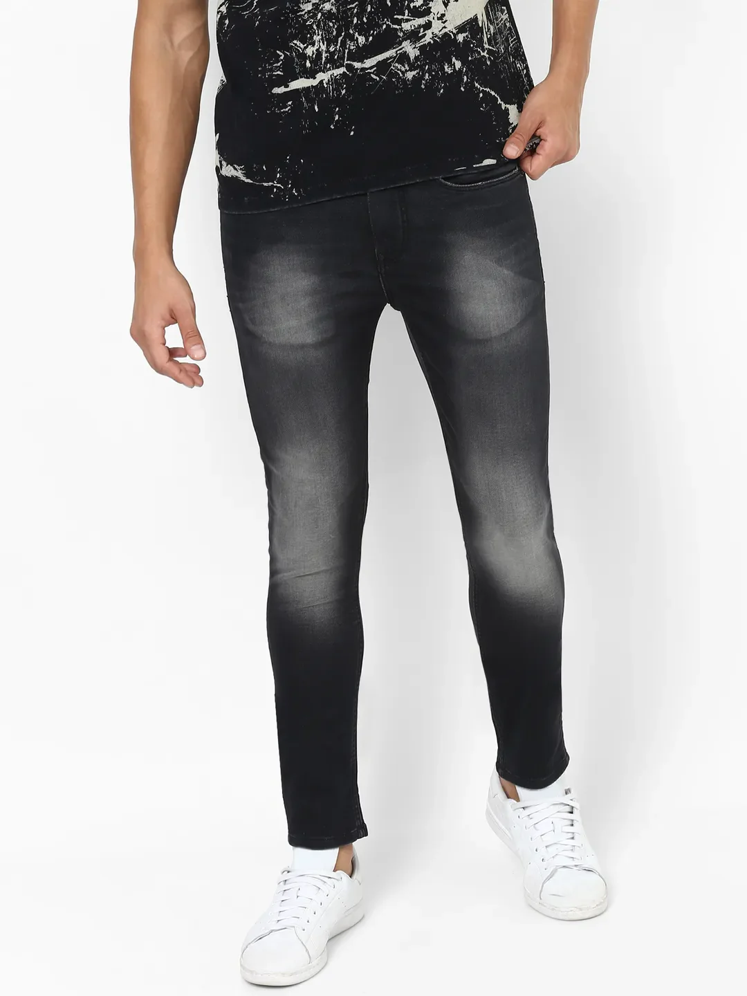 Black Skinny Straight Fit Men's Denims by Being Human Clothing