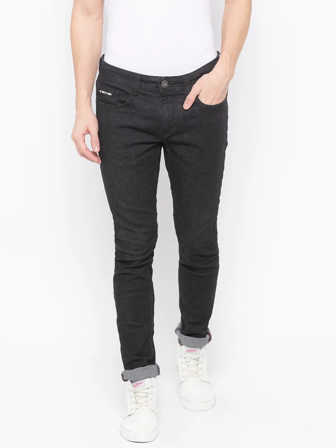 Black Skinny Straight Fit Men's Denims by Being Human Clothing