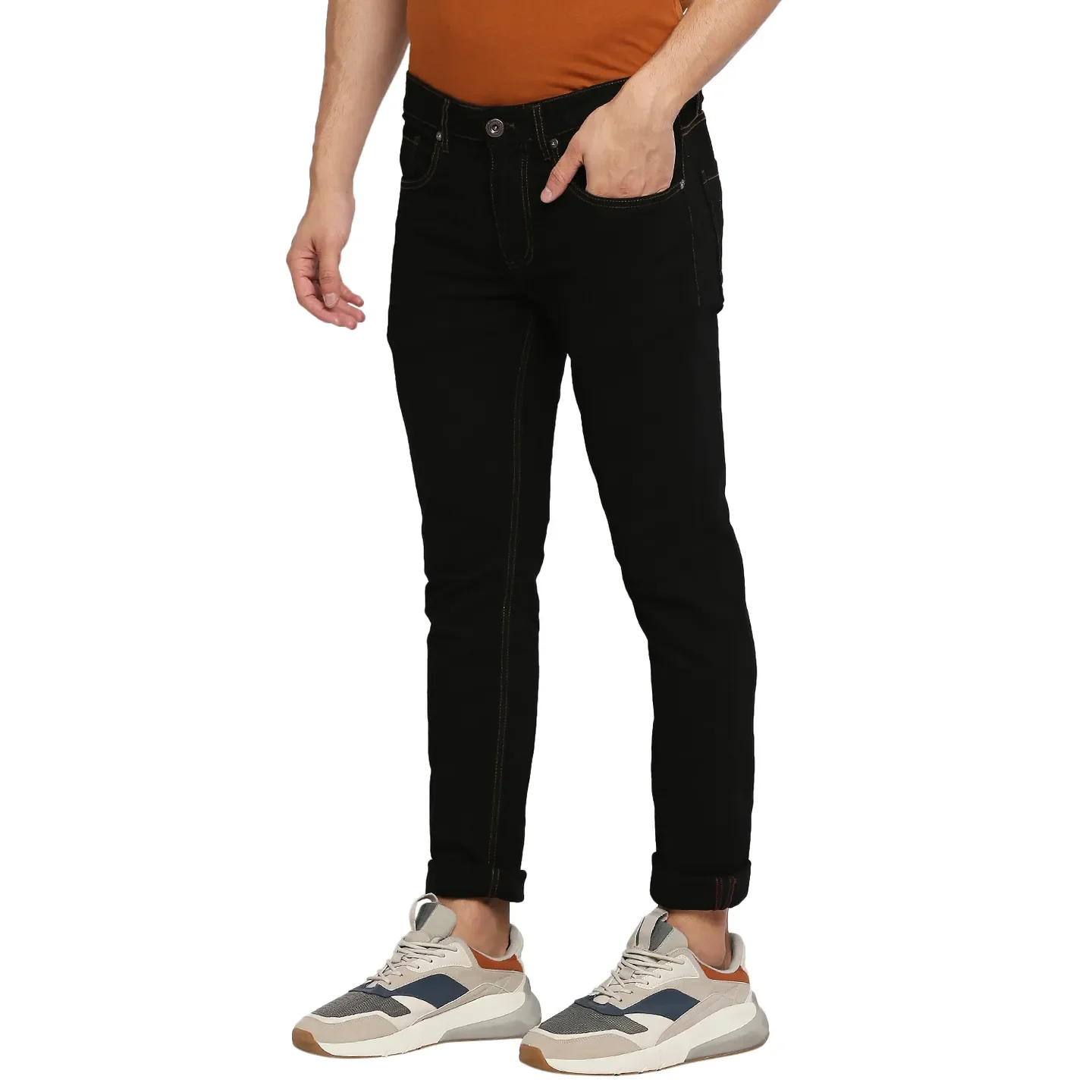 Black Skinny Straight Fit Men's Denims by Being Human Clothing - Image 2