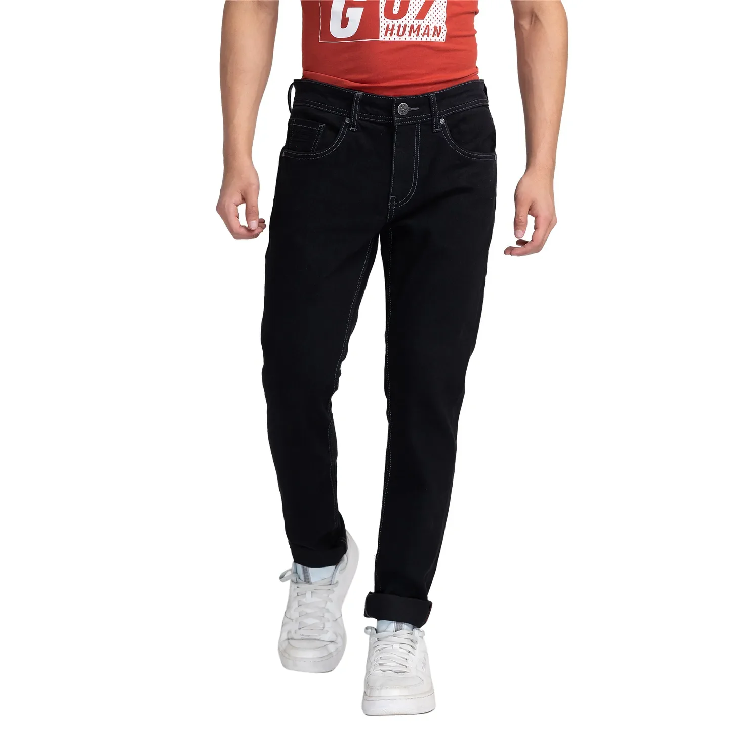 Black Skinny Straight Fit Men's Denims by Being Human Clothing