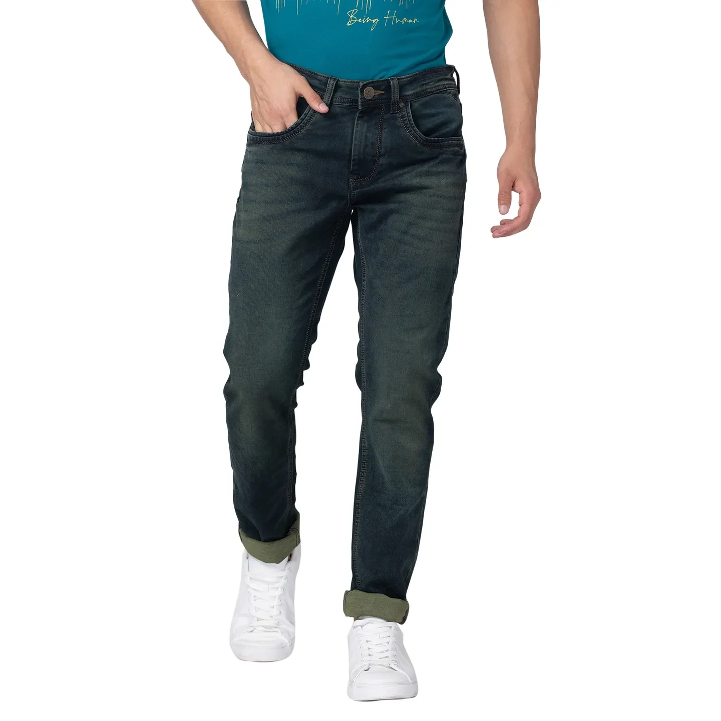 Blue Skinny Straight Fit Men's Denims by Being Human Clothing