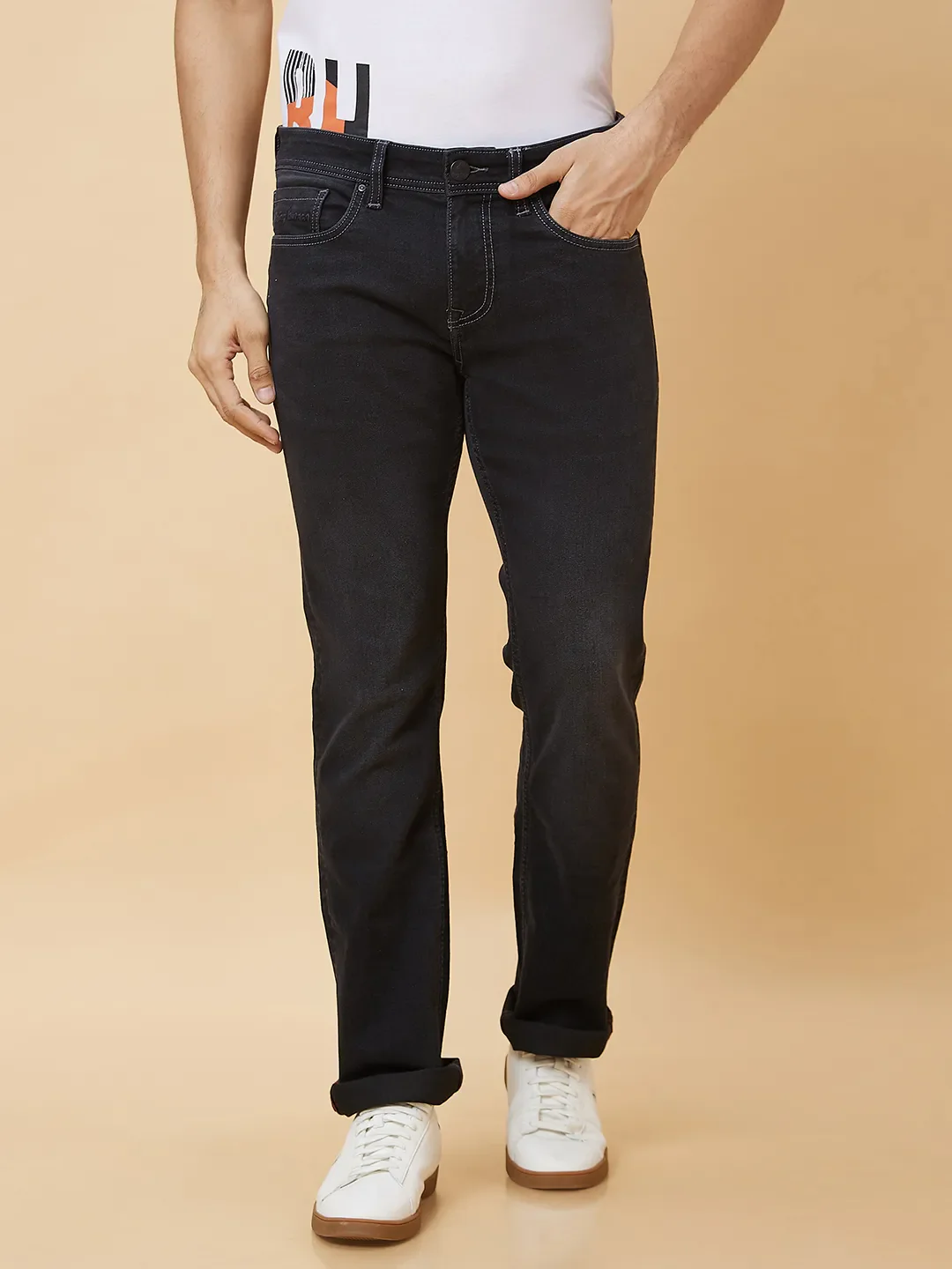 Dark Black Skinny Fit Denims For Men By Being Human Clothing