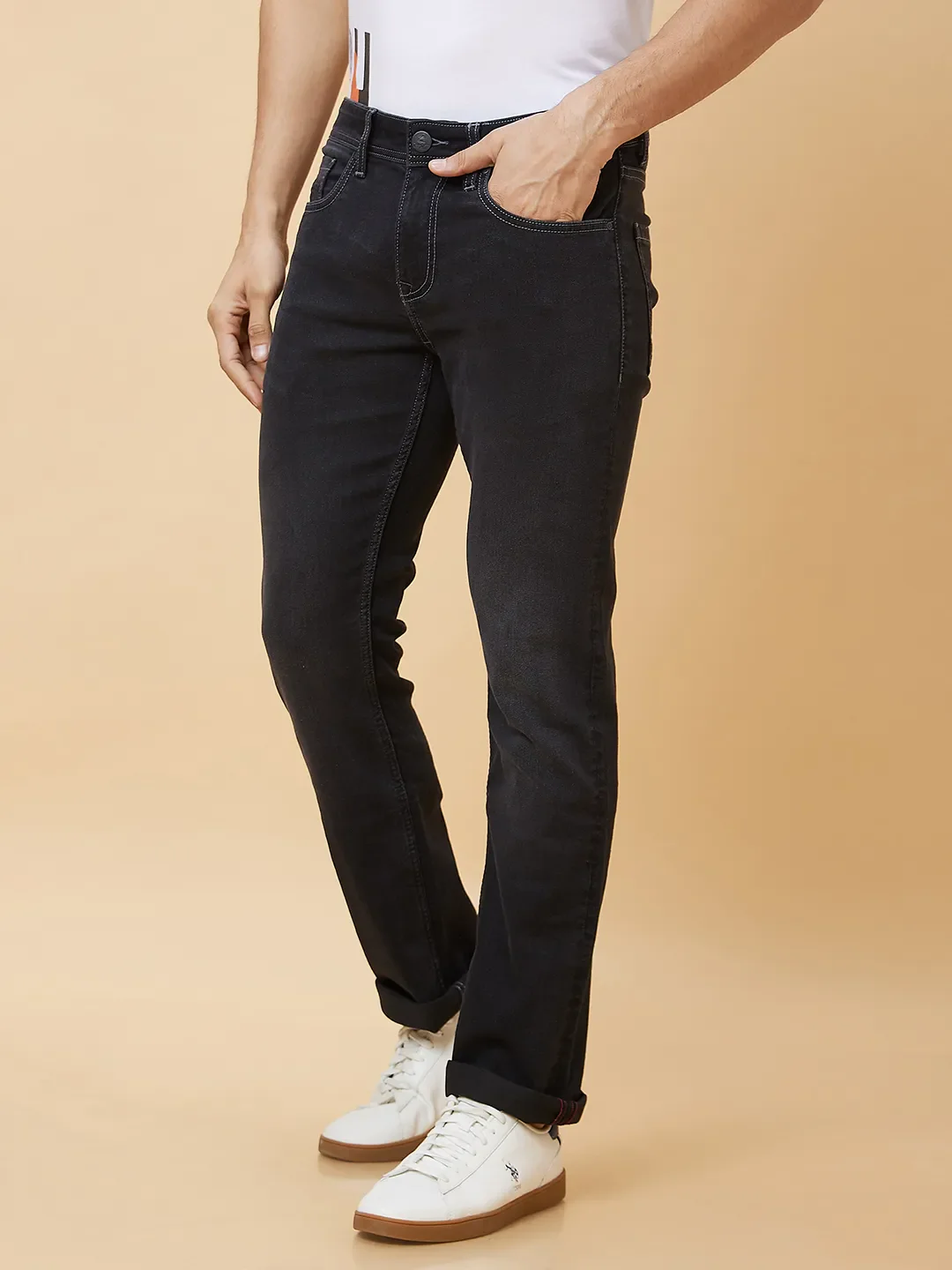 Dark Black Skinny Fit Denims For Men By Being Human Clothing - Image 2