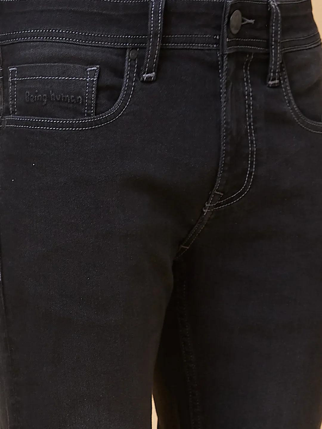 Dark Black Skinny Fit Denims For Men By Being Human Clothing - Image 6