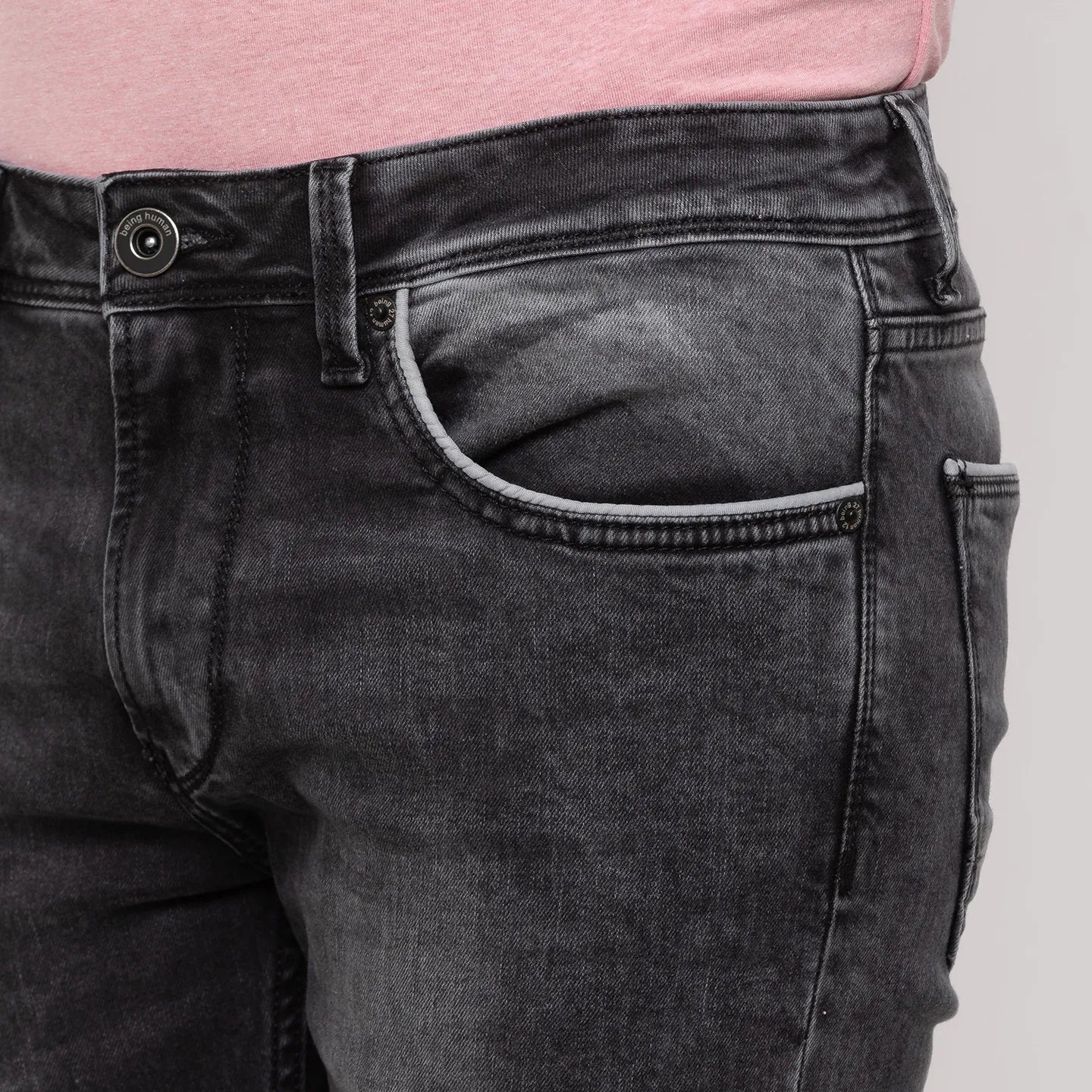 Grey Skinny Straight Fit  Men's Denims by Being Human Clothing - Image 5