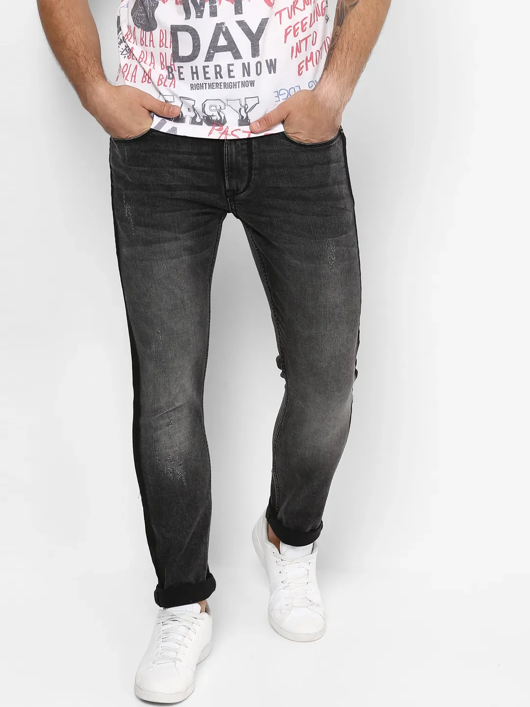 Grey Skinny Straight Fit Men's Denims by Being Human Clothing