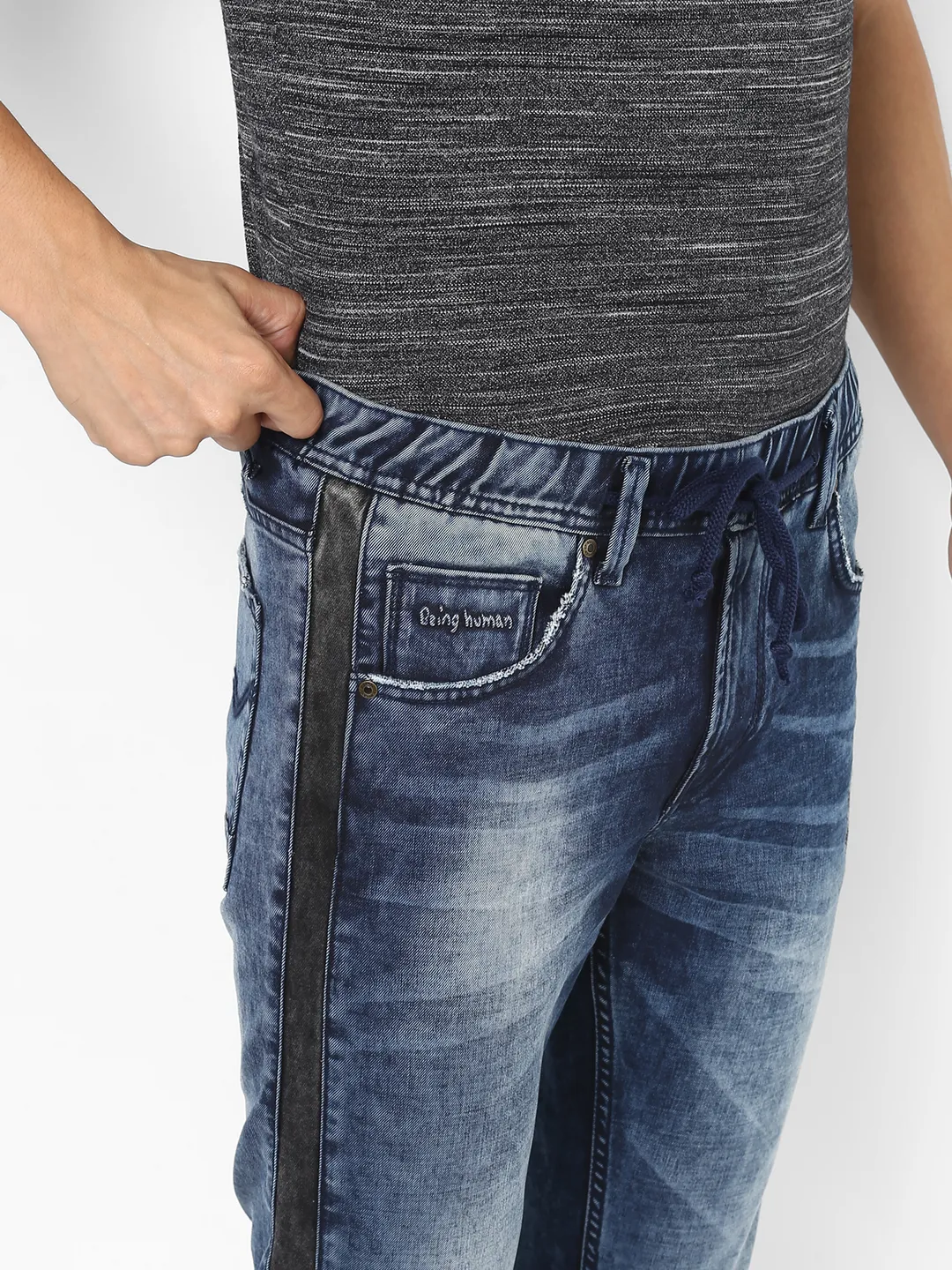 Grey Skinny Straight Fit Men's Denims by Being Human Clothing - Image 3