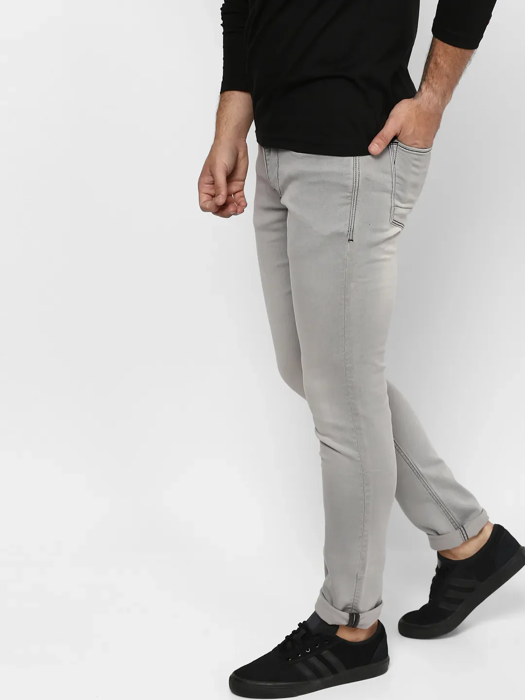 Grey Skinny Straight Fit Men's Denims by Being Human Clothing - Image 2