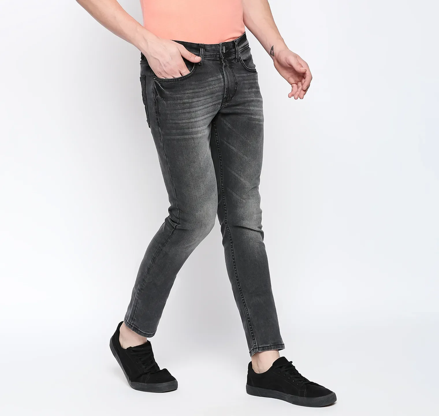 Grey Skinny Straight Fit Men's Denims by Being Human Clothing - Image 2