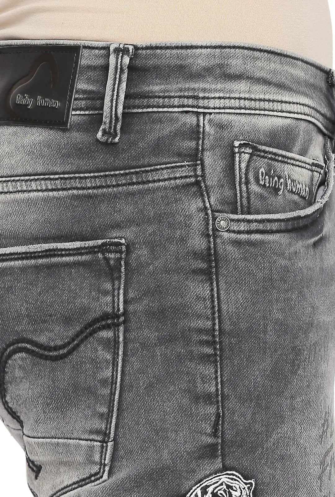 Grey Skinny Straight Fit Men's Denims by Being Human Clothing - Image 4