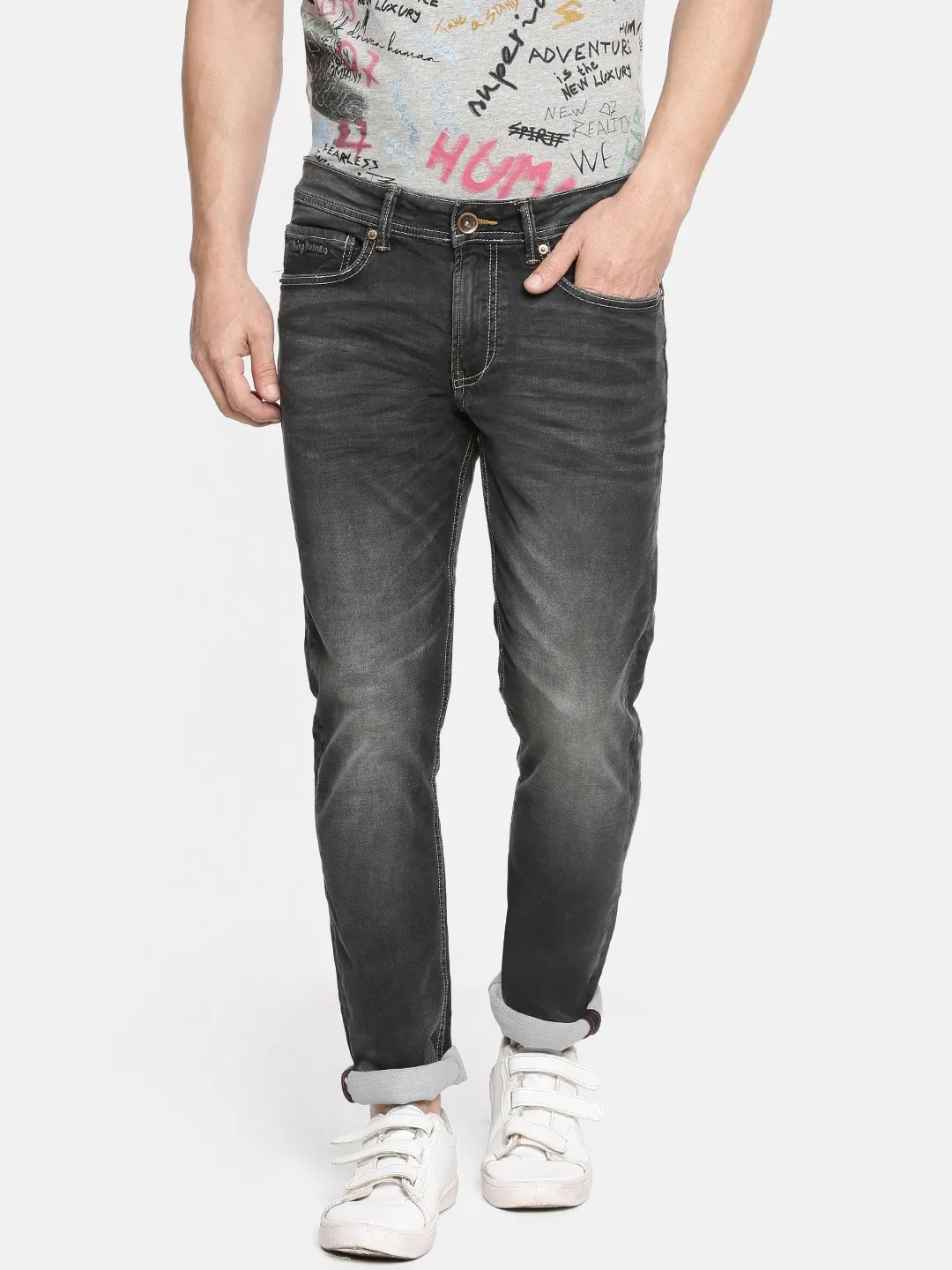 Grey Skinny Straight Fit Men's Denims by Being Human Clothing