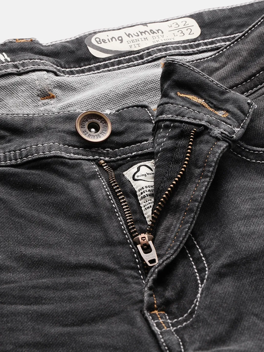 Grey Skinny Straight Fit Men's Denims by Being Human Clothing - Image 4