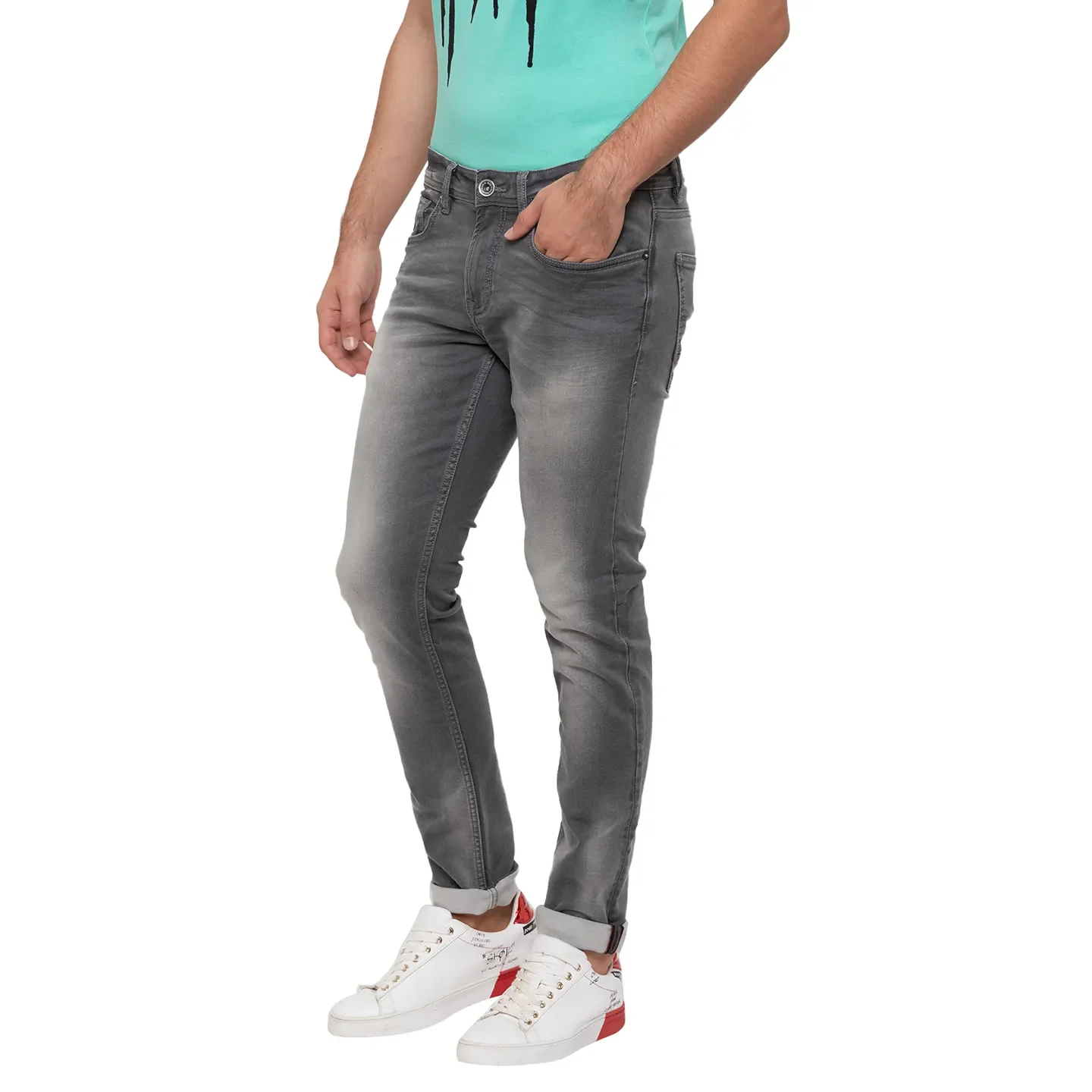 Grey Skinny Straight Fit  Men's Denims by Being Human Clothing - Image 4